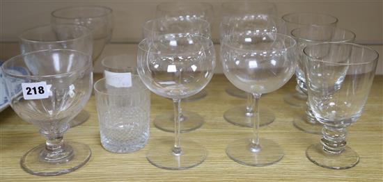 A set of three rummers, a similar pair and a single rummer, and 8 other glasses